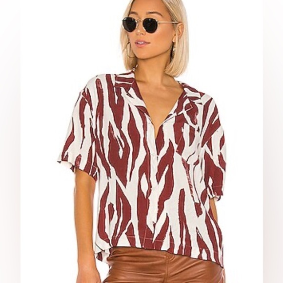 Anine Bing | Red Zebra Benji Blouse Size Small Animal Print Bold Abstract Art - Picture 3 of 10